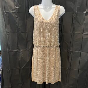 Xscape Cream Beaded Mini Dress
